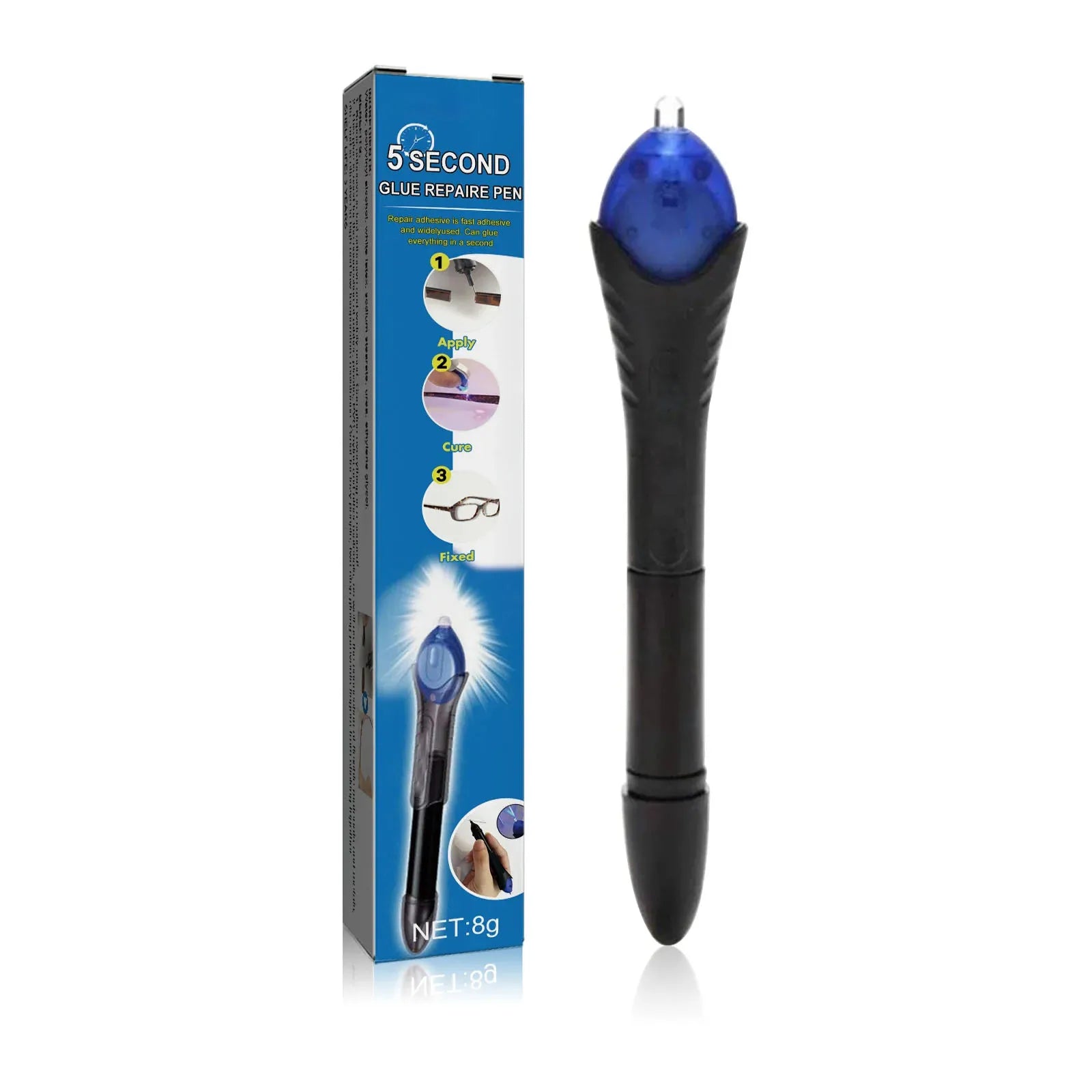 5-Sekunden-Kleber Reparaturstift, schwarz-blau, Kunststoff, für schnelle Reparaturen.