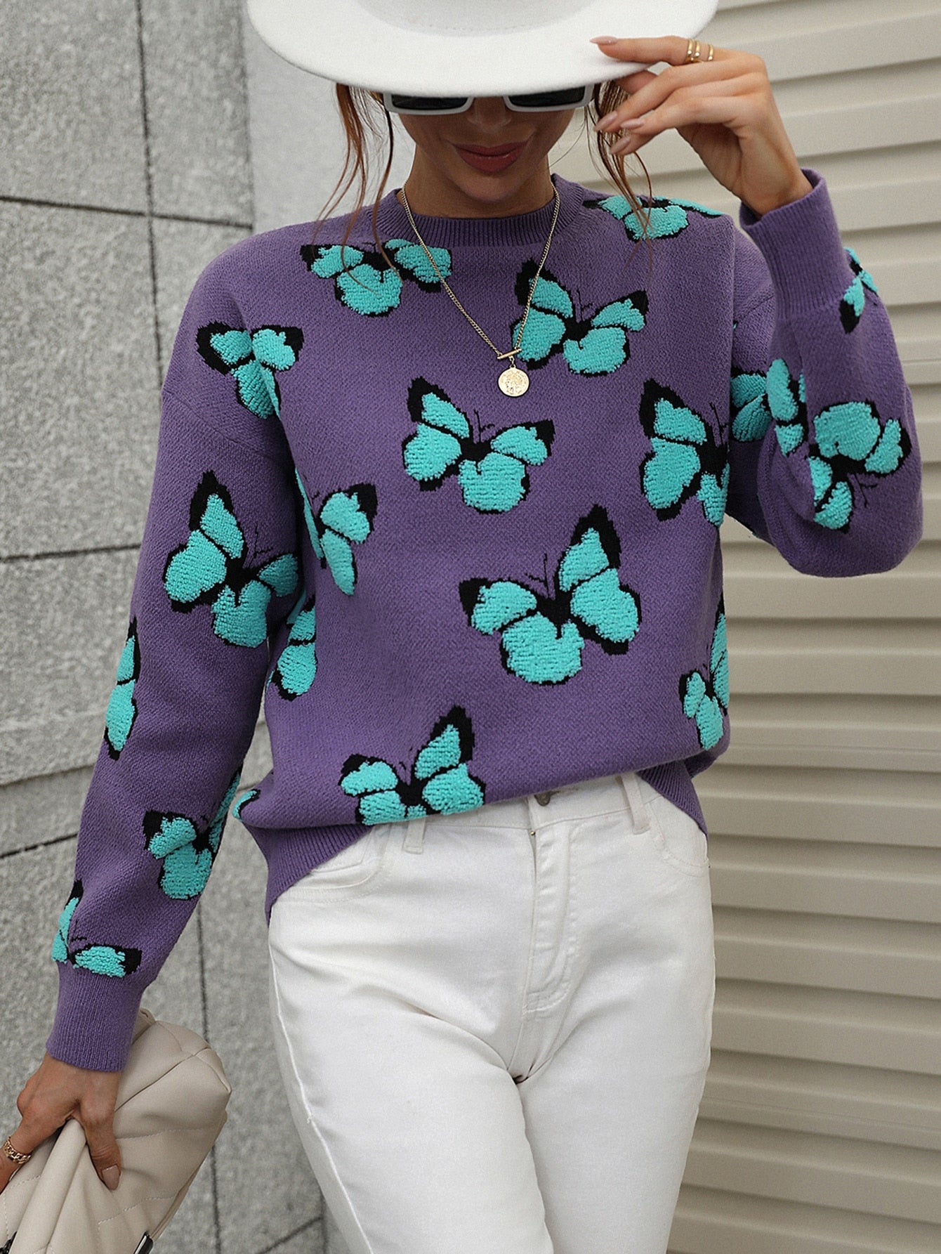 Damenpullover mit Schmetterlingsmuster – Liora