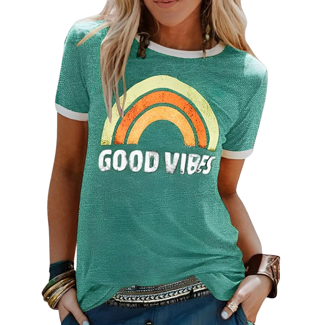 Damen-T-Shirt mit Regenbogenaufdruck – Sunny