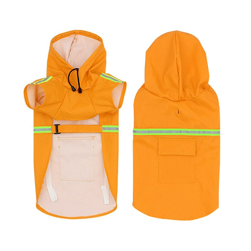 Orange Hunderegenmantel mit Kapuze, reflektierenden Streifen, wasserdicht, für kleine Hunde.