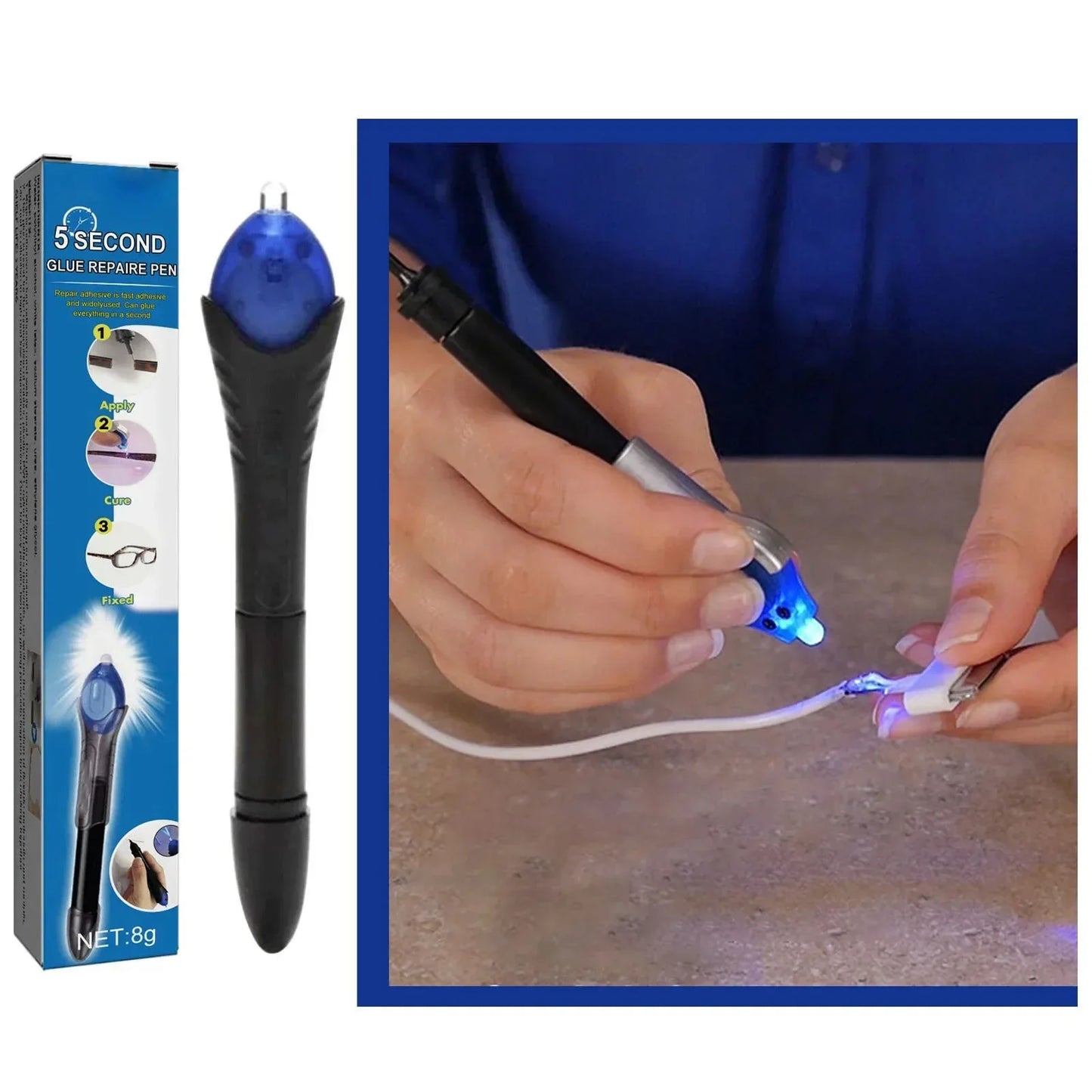 5-Sekunden-Klebestift, schwarz, LED-Licht, Reparaturstift, Kunststoff, Heimwerker-Werkzeug.