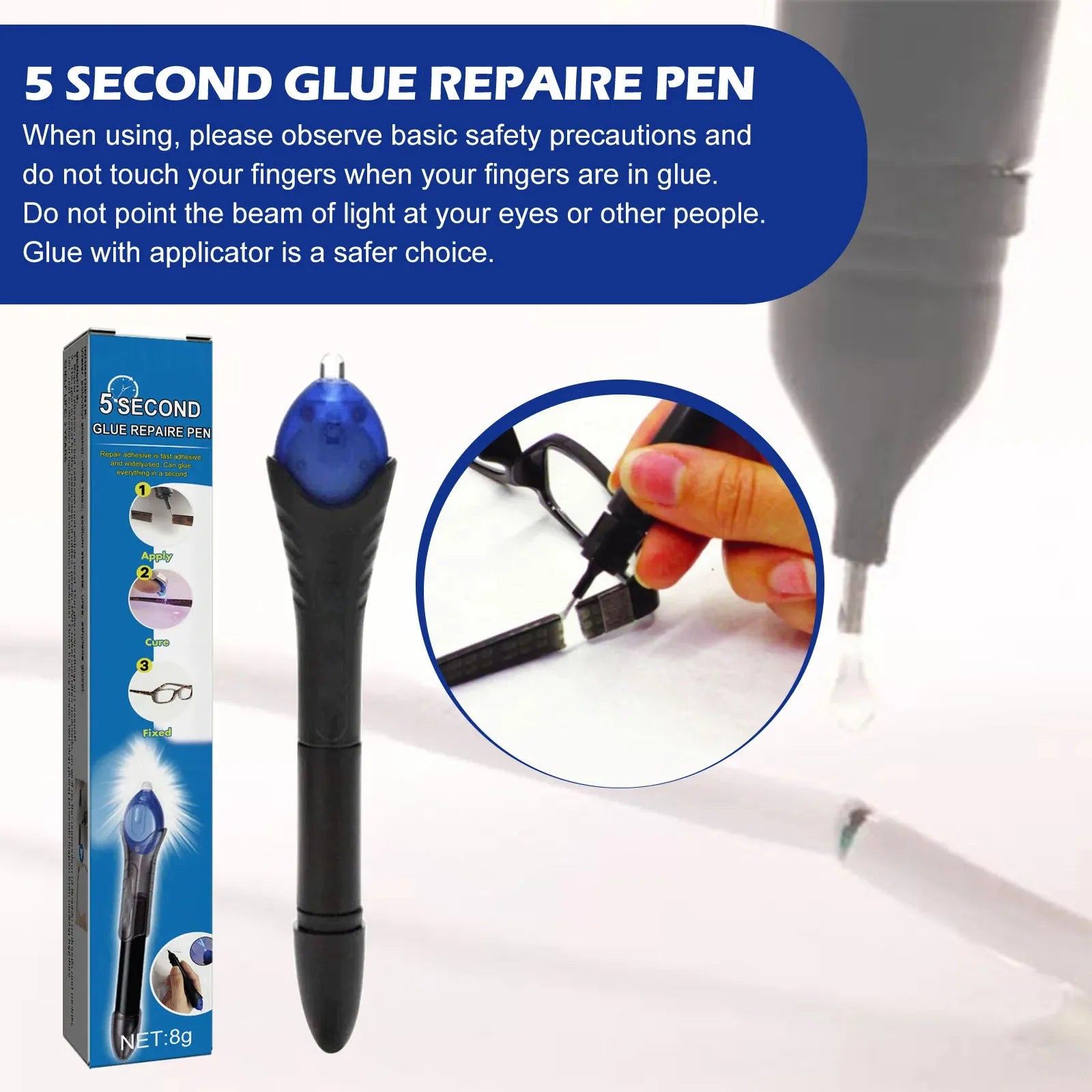 5-Sekunden-Kleberstift, schwarz-blau, Reparatur, präzise Anwendung, schnelle Trocknung