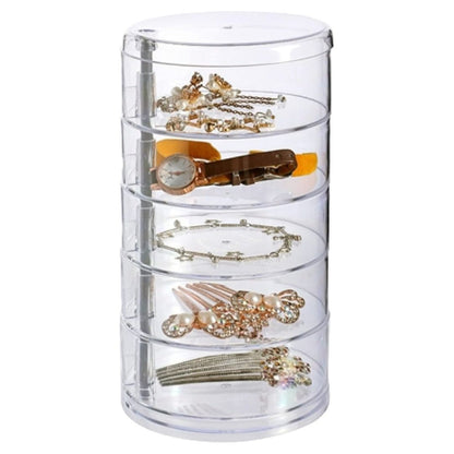 Transparenter Schmuck-Organizer aus Acryl mit fünf Ebenen, ideal zur Aufbewahrung von Accessoires.
