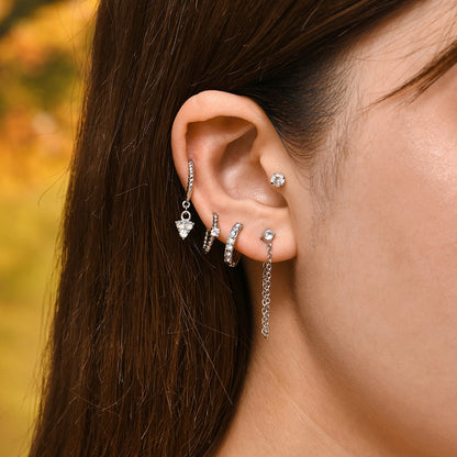 Fünfteiliger Set Retro Herz Anhänger CZ Ohrringe für Damen, silber, modisch, Huggie-Stil.