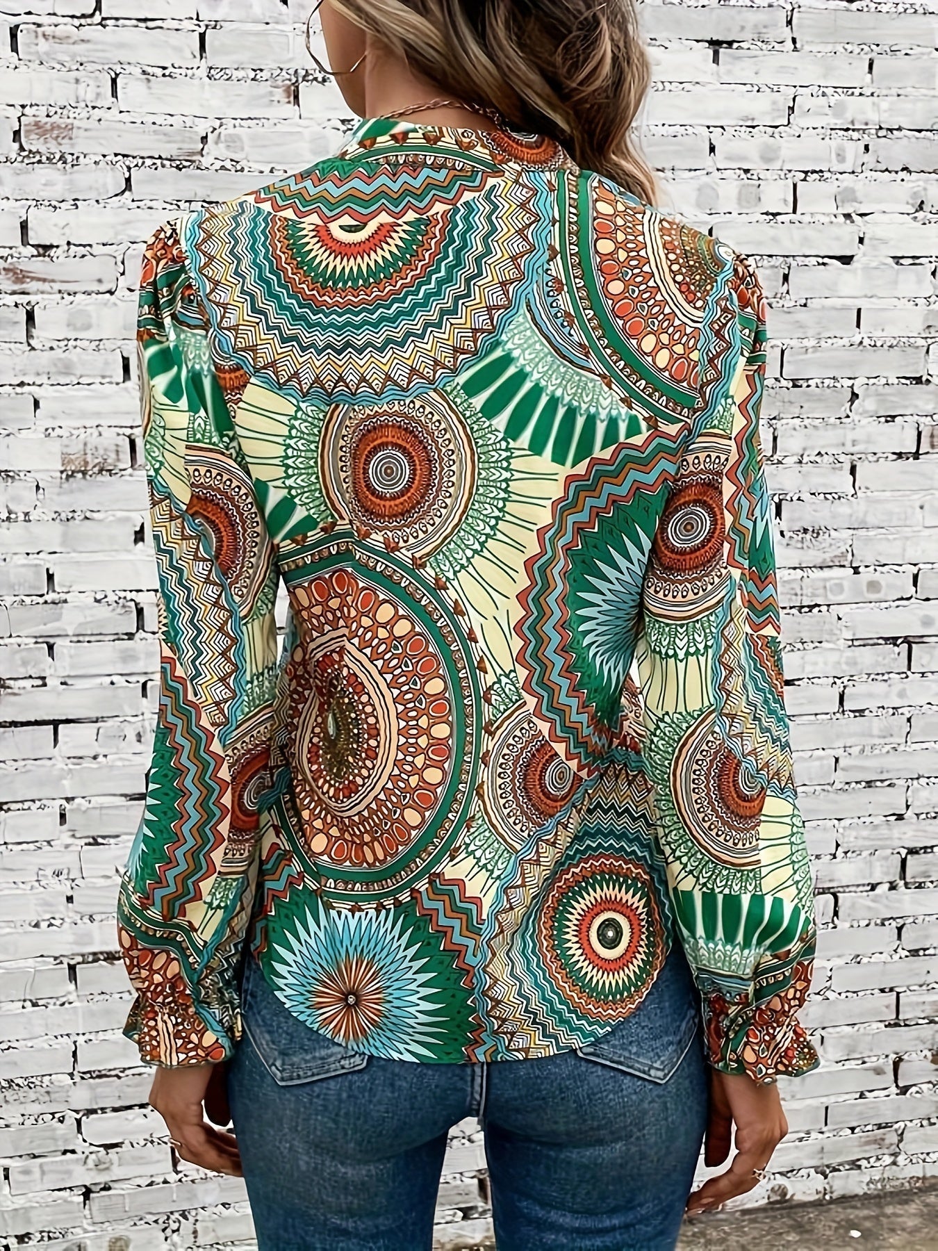 Damen Bluse mit Blumenmuster & V-Ausschnitt für Frühling & Herbst – Selina