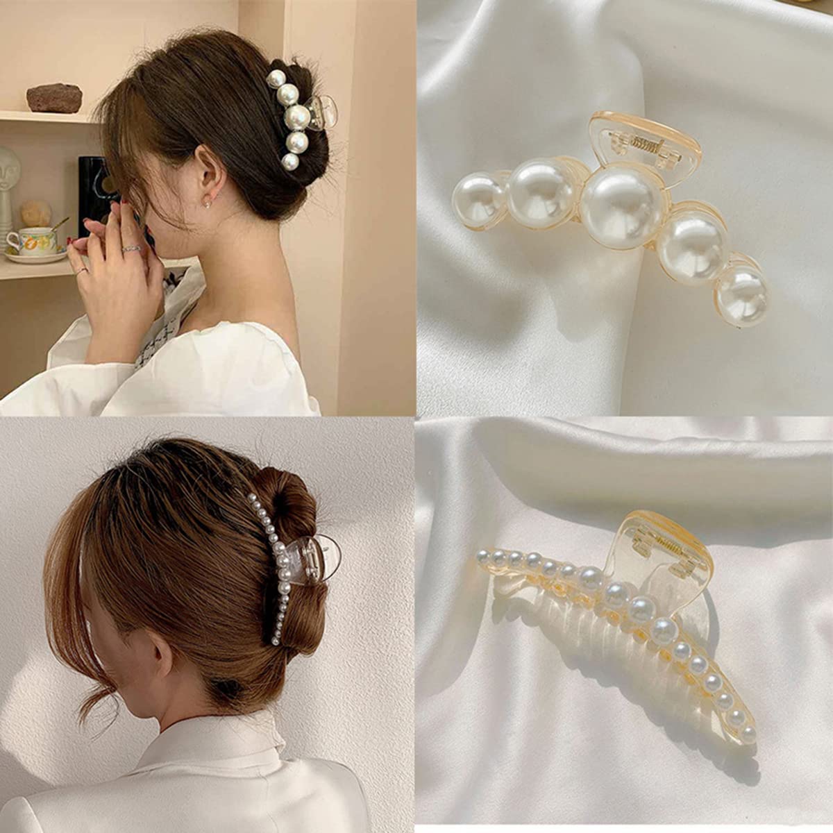 Perlen-Haarspange, elegant, weiß, Kunststoff, für Damenfrisuren, modisches Accessoire.