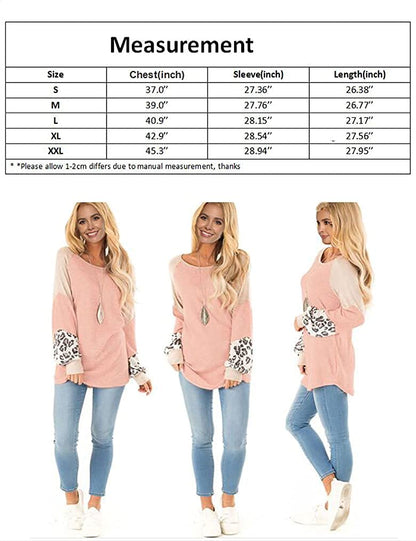 Damen-Pullover rosa mit Leopardenärmeln, lässig, langärmelig, Mode, Herbstkleidung.