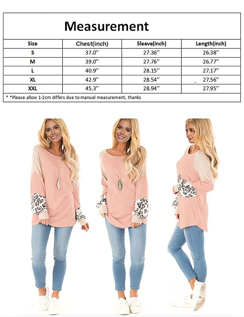 Damen-Pullover rosa, Leopard-Ärmel, lässig, Langarm, Mode, Herbst, Größenübersicht.
