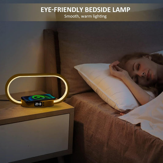 Kabellampe mit Wireless Charging und Uhr – Lumora