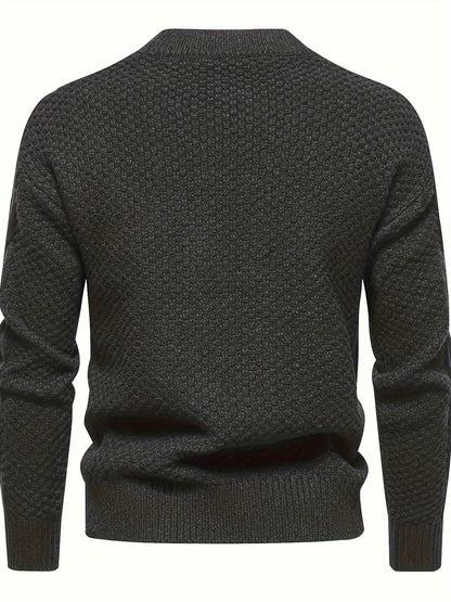 Dunkelgrauer Strickpullover Herren, Rückansicht, Baumwolle, Wintermode, Textur, warm.
