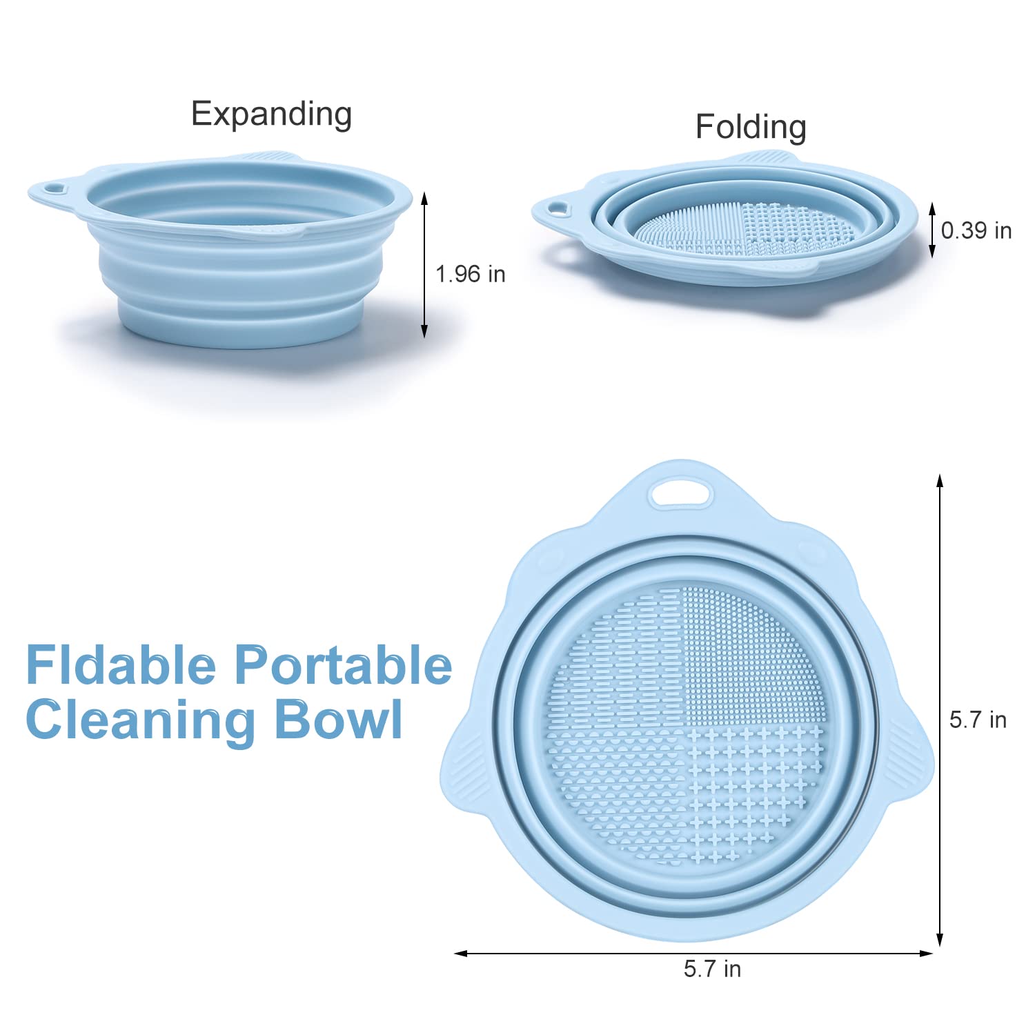 Faltbare tragbare Reinigungs-Schüssel, blau, Silikon, platzsparend, ideal für Reisen.