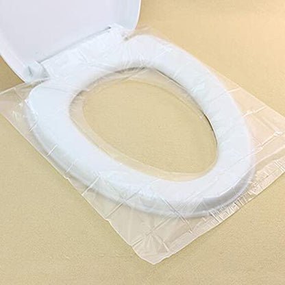 Toilettensitzbezug Einweg, weiß, Kunststoff, hygienisch, für öffentliche Toiletten, 10 Stück.