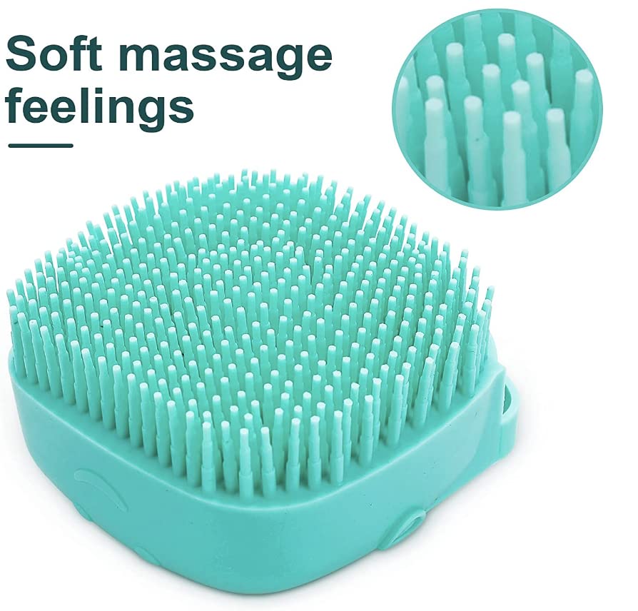 Weiche Massagebürste aus Silikon, türkis, für sanfte Kopfhautpflege und Haarreinigung.