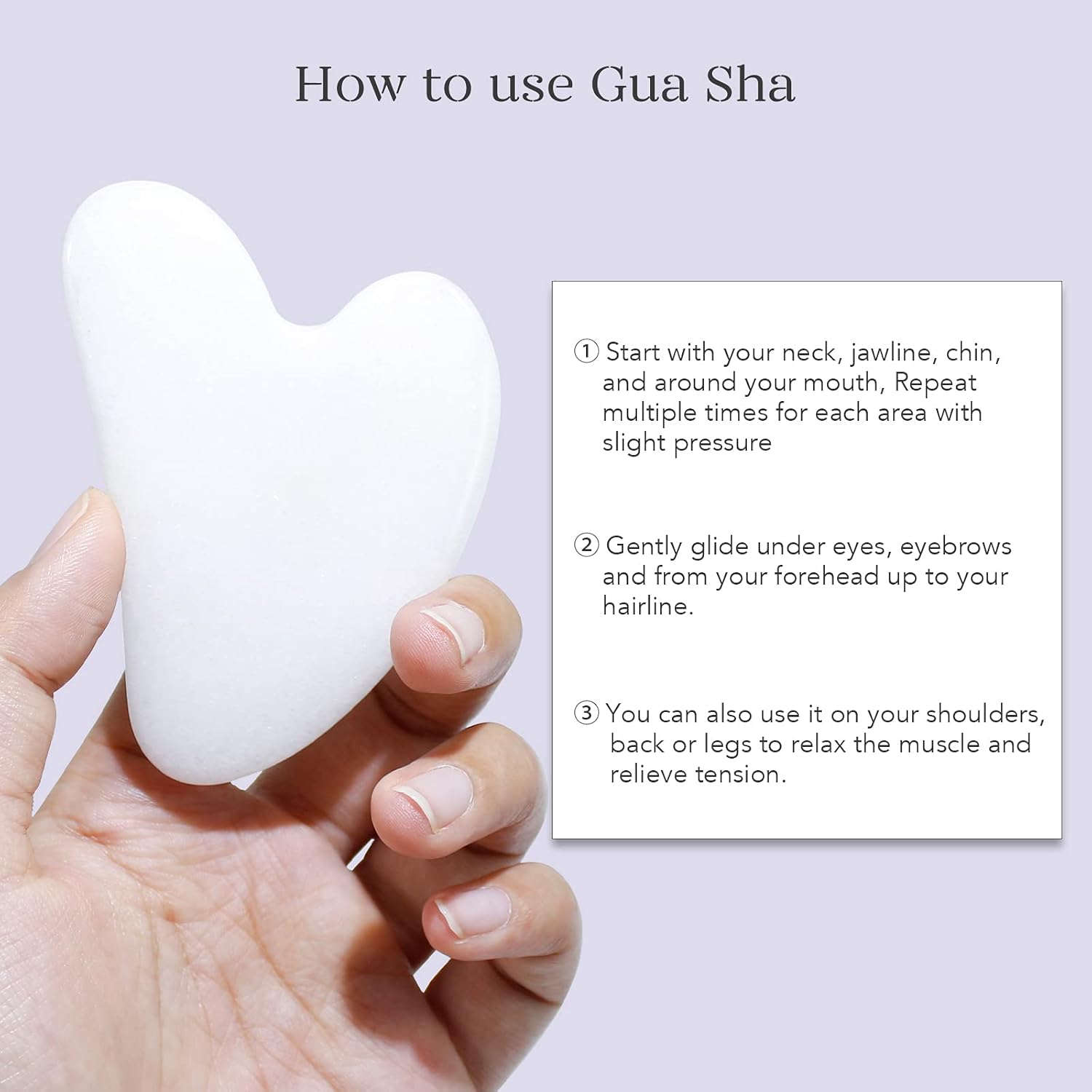 Weiße Gua Sha Gesichtsmassage Stein, herzförmig, für Hautpflege und Entspannung.