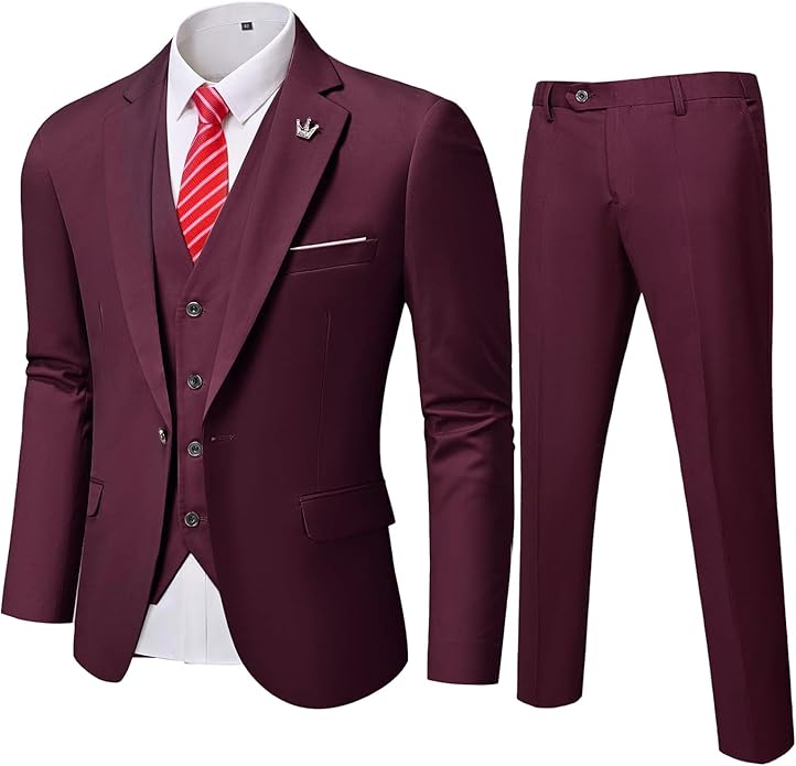 Bordeaux Herrenanzug dreiteilig, Sakko, Weste, Hose, formell, Hochzeit, Business, elegant.