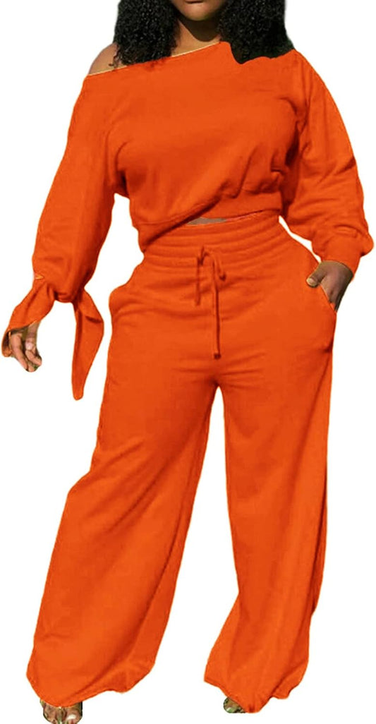 Damen Jumpsuit orange, schulterfrei, langärmelig, Freizeitmode, bequem, elegant