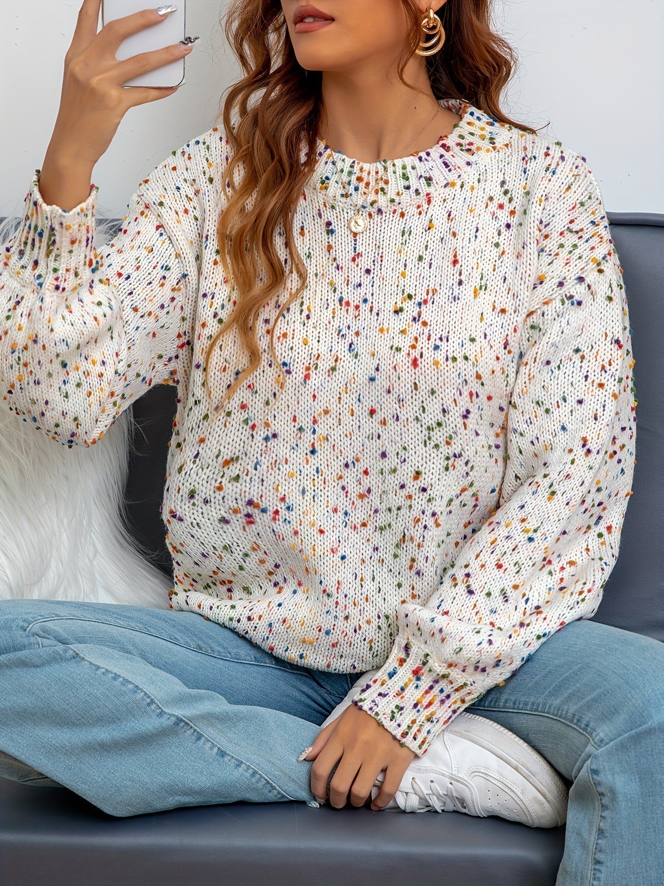 Gestrickter Damenpullover mit Konfetti-Print – Noa
