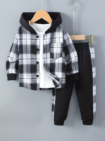 2-teiliges Jungen-Set Jordy mit kariertem Herbst-Hoodie und Jogginghose