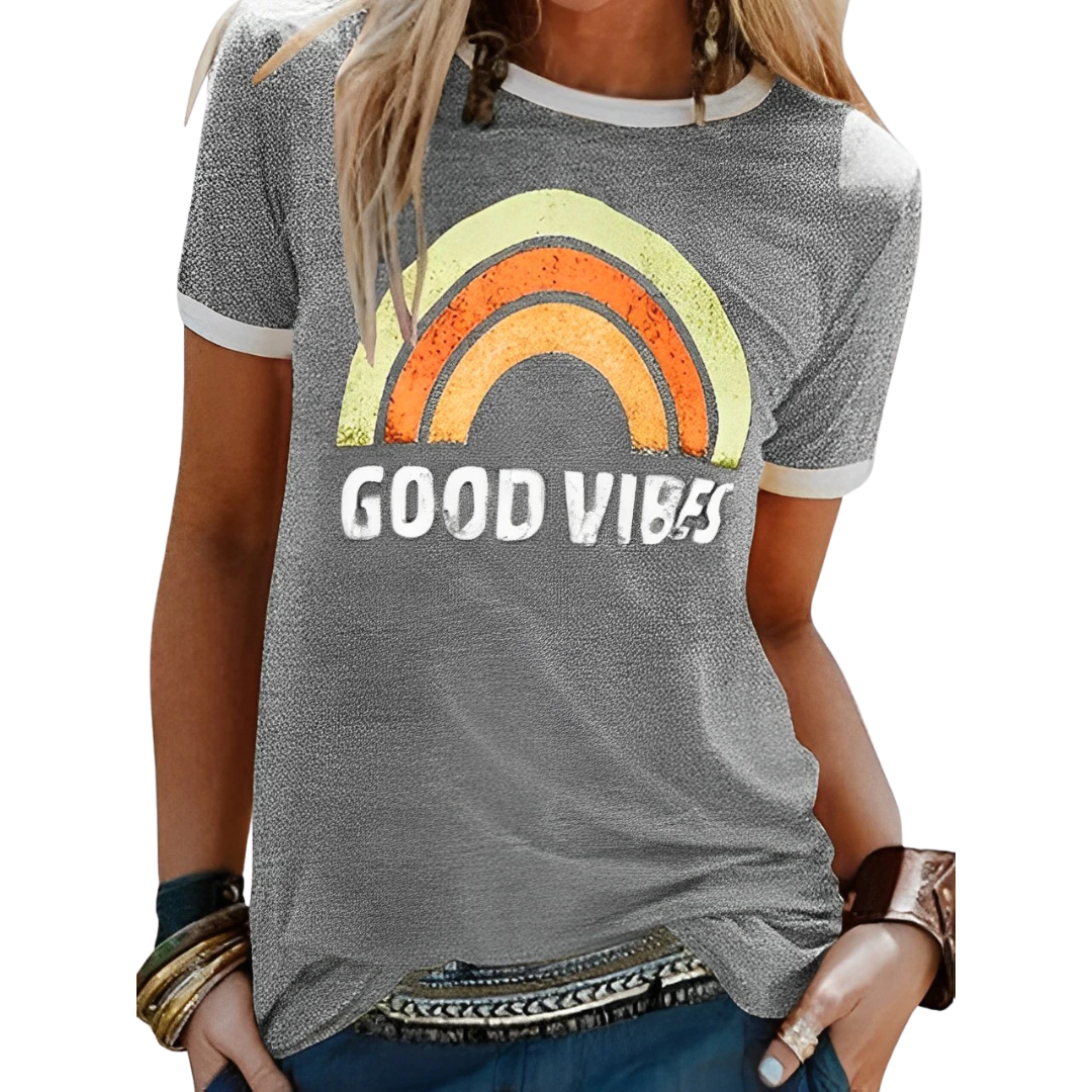 Damen-T-Shirt mit Regenbogenaufdruck – Sunny