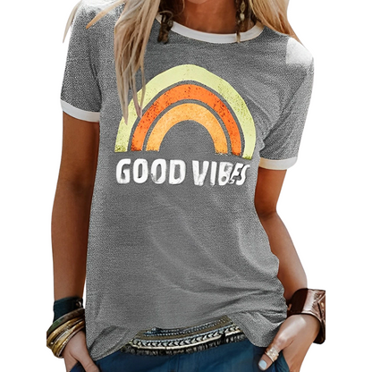 Damen-T-Shirt mit Regenbogenaufdruck – Sunny