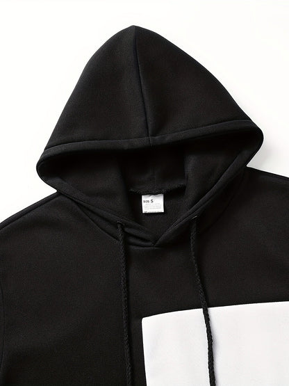 Schwarzer Kapuzenpullover mit weißem Quadrat, Unisex, Baumwolle, Größe S, modisch, bequem.