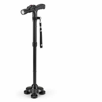 Lightweight Aluminum Folding Walking Cane with 4-Point Base, LED Light & Alarm 6