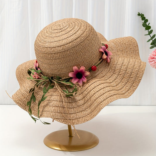 Damen-Sommerstrohhut mit Blumen- und Fruchtverzierung – Solène