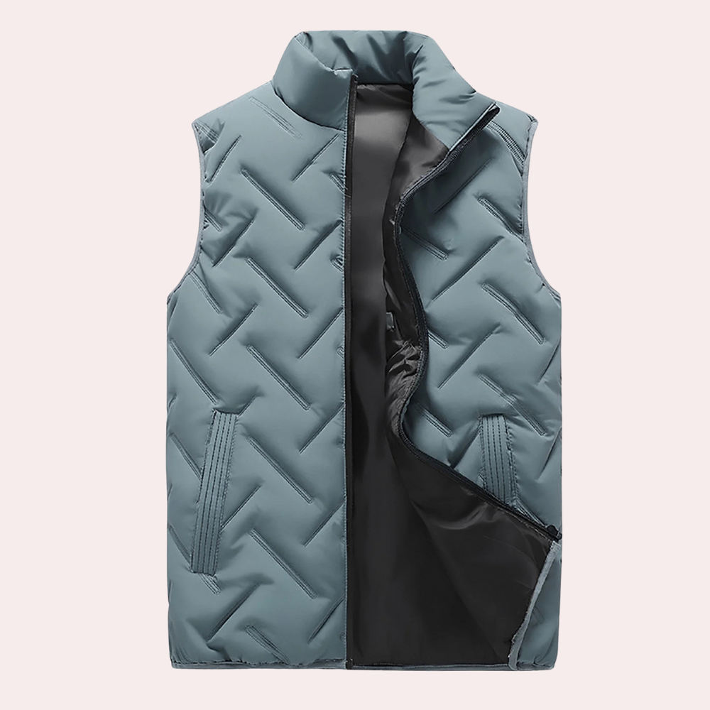 Graue Steppweste Herren, ärmellos, Reißverschluss, modisch, warm, Outdoor-Bekleidung.