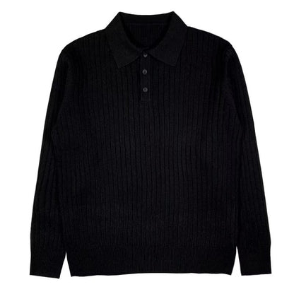 Schwarzer Strickpullover mit Kragen und Knopfleiste, Herrenmode, elegant und zeitlos.