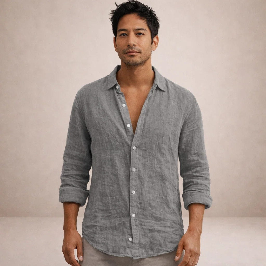 Men's Regular Fit Linen Button-Down Casual Shirt 8