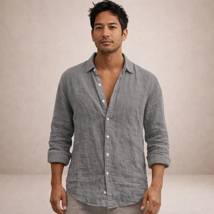 Men's Regular Fit Linen Button-Down Casual Shirt 8