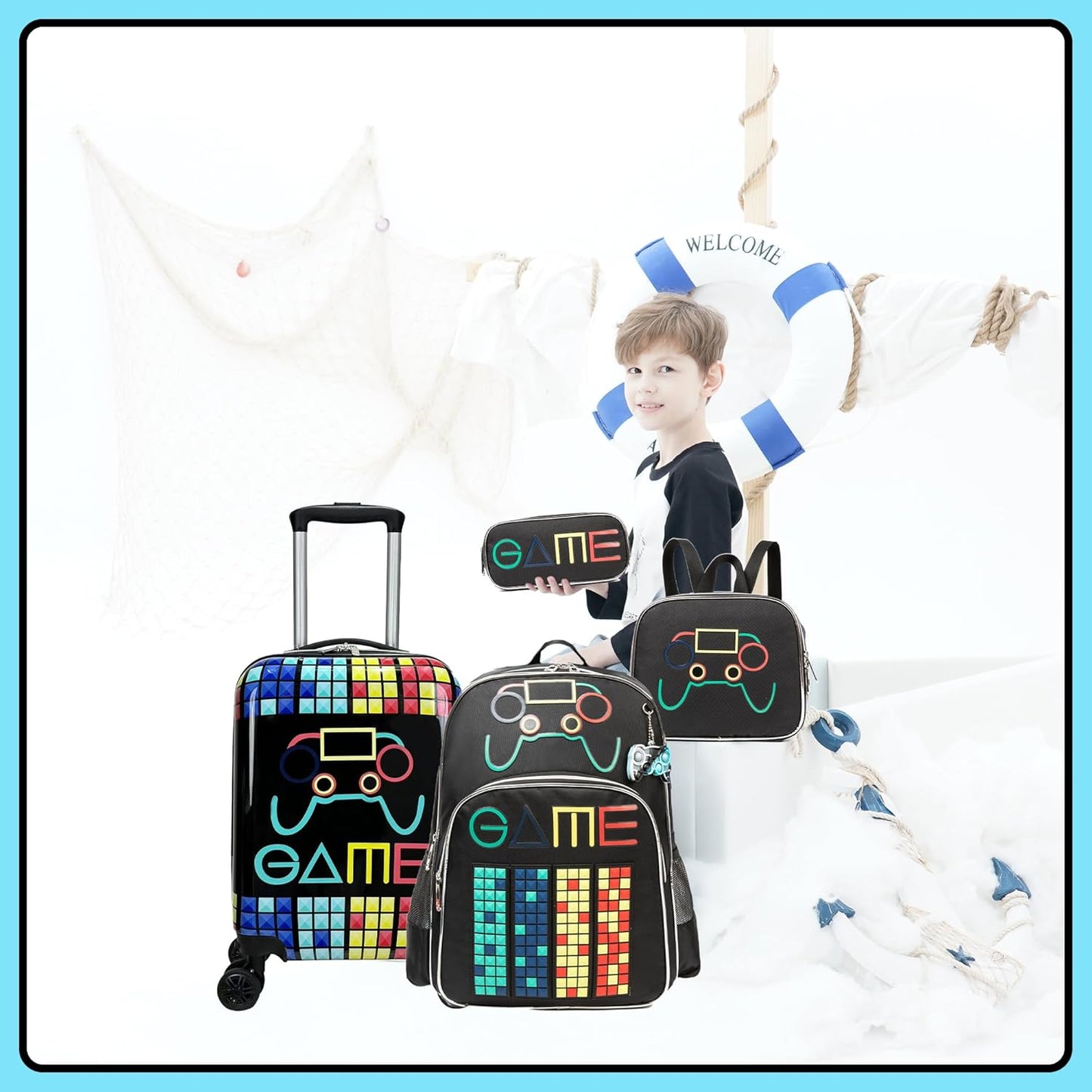 Kinder-Kabinengepäck-Set aus Hartschale mit Spinner-Rollen – Game Day