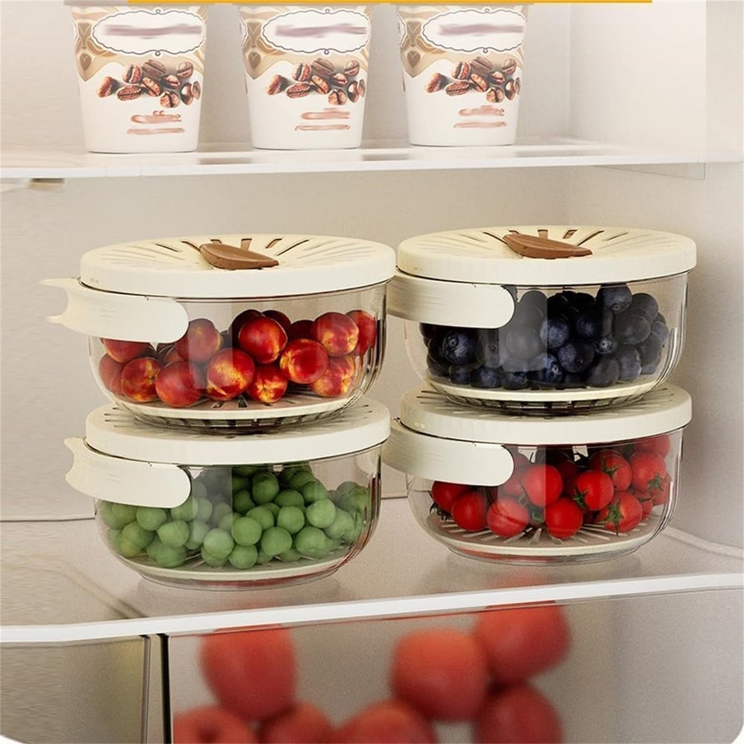 Kühlschrank-Aufbewahrungsboxen mit Deckel, transparent, stapelbar, für Obst und Gemüse.