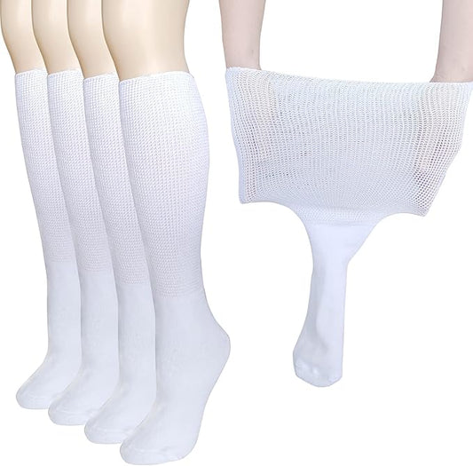 Weiße Kompressionsstrümpfe, atmungsaktiv, elastisch, 4er-Pack, für Damen und Herren.