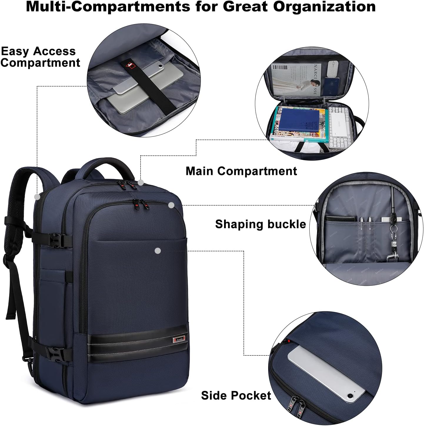 Erweiterbarer 45–55L Wasserdichter Reiserucksack mit 46,5 cm Laptopfach