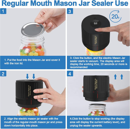 Elektrischer Mason Jar Sealer, schwarz, für Einmachgläser, Vakuumversiegelung, einfache Bedienung.