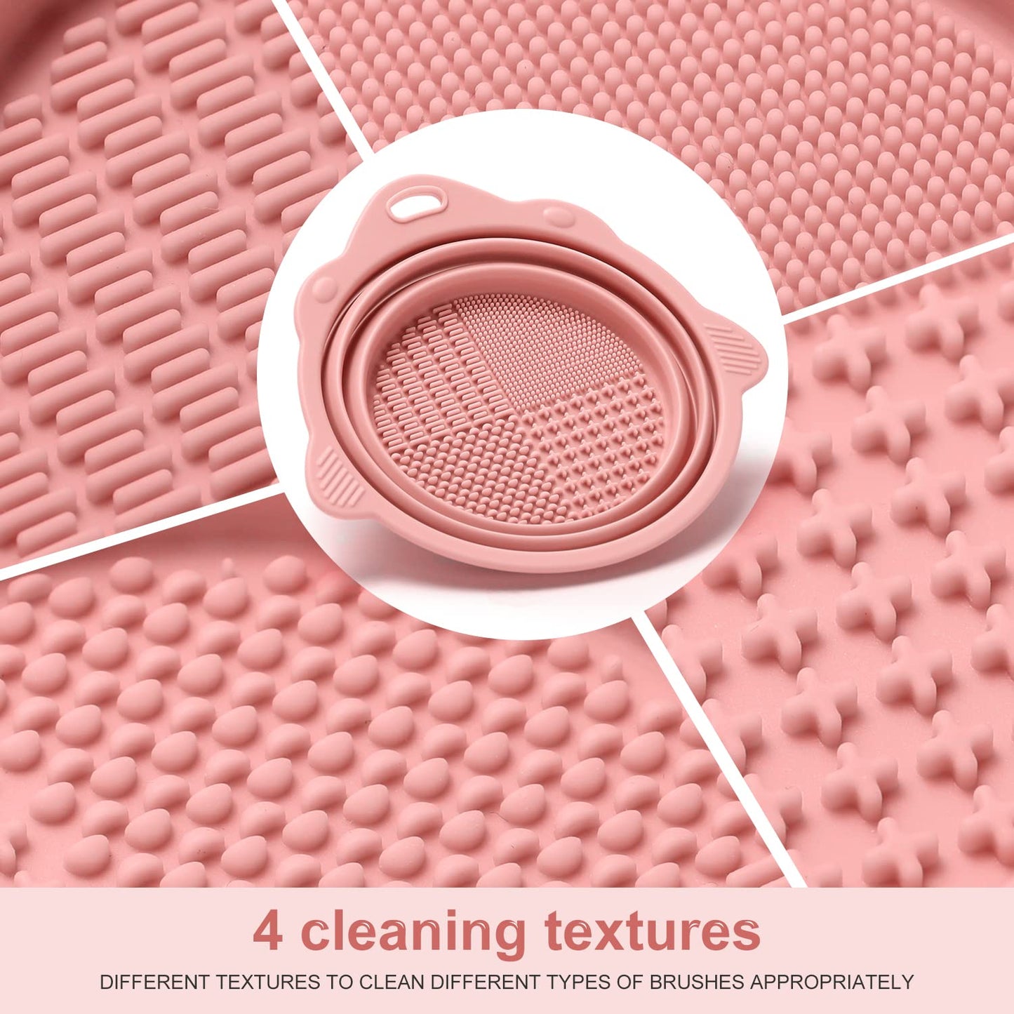 Rosa Silikon-Reinigungsmatte mit 4 Texturen für Make-up-Pinselreinigung.