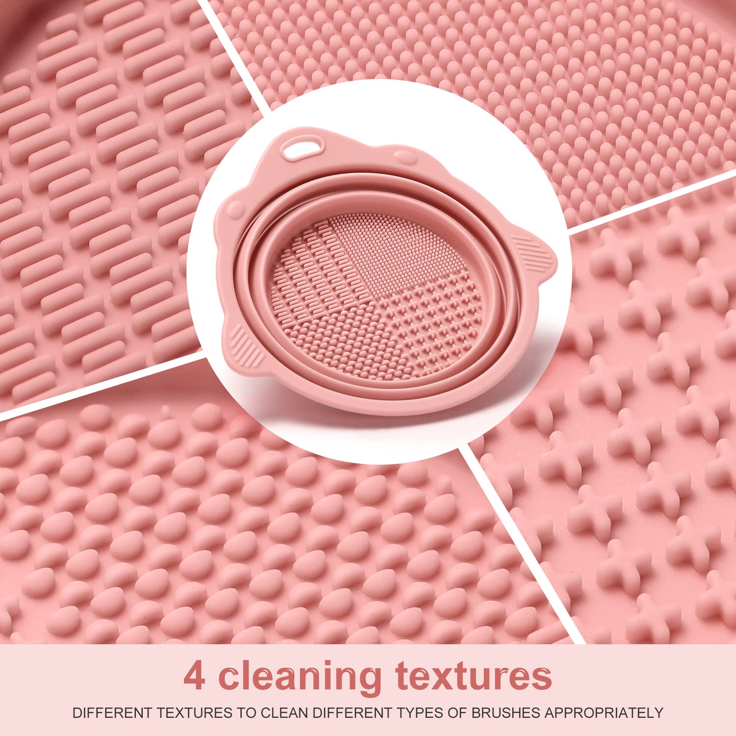 Rosa Silikon-Reinigungsmatte mit 4 Texturen für Make-up-Pinselreinigung.
