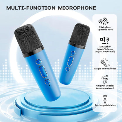 Tragbare Mini-Karaoke-Maschine mit Bluetooth-Lautsprecher und 2 kabellosen Mikrofonen – Veylo