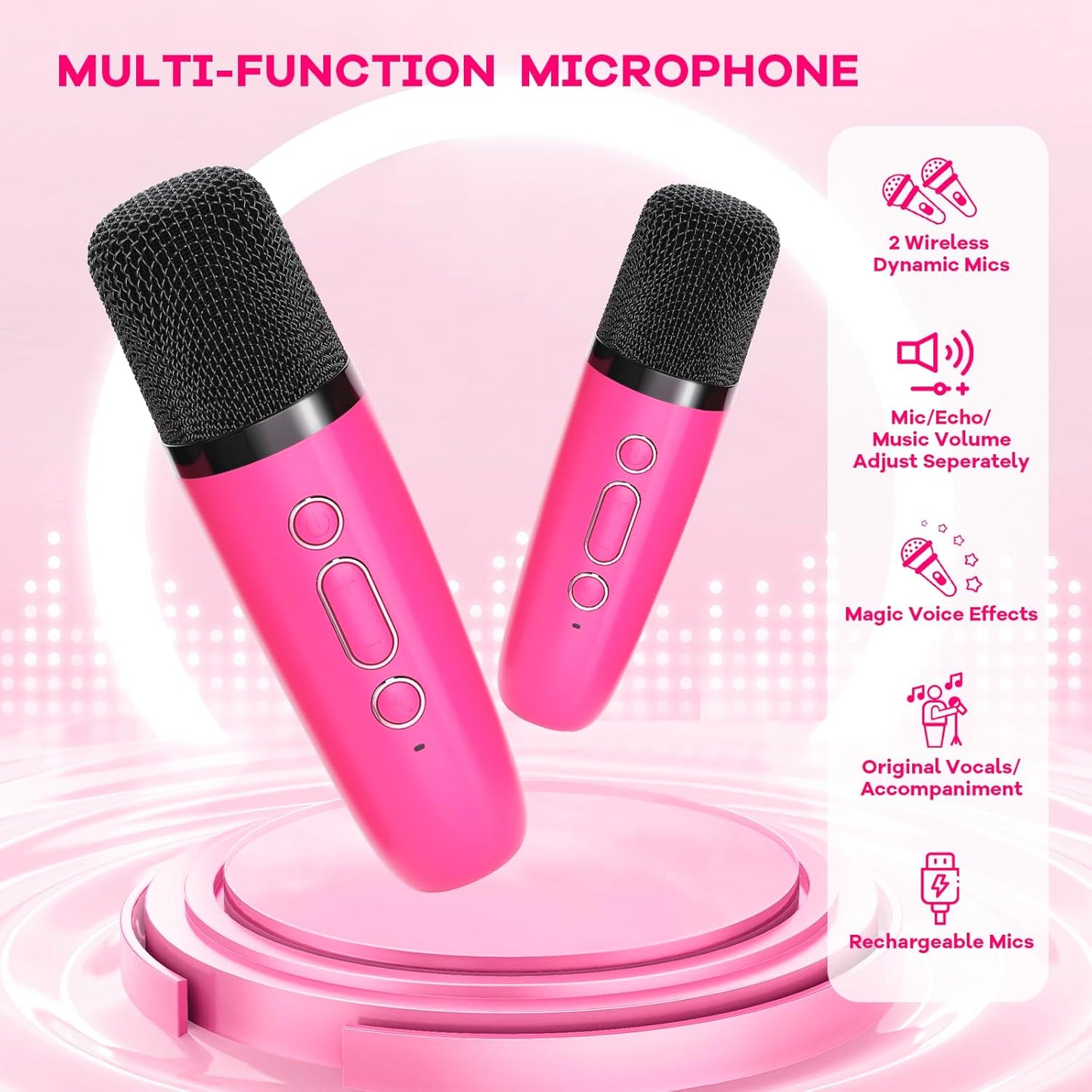 Tragbare Mini-Karaoke-Maschine mit Bluetooth-Lautsprecher und 2 kabellosen Mikrofonen – Veylo