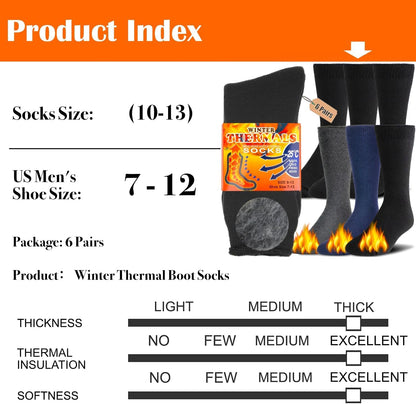 Winter Thermals Socken, 6er-Pack, schwarz, warm, dick, für Herren, Größe 7-12, Thermosocken.