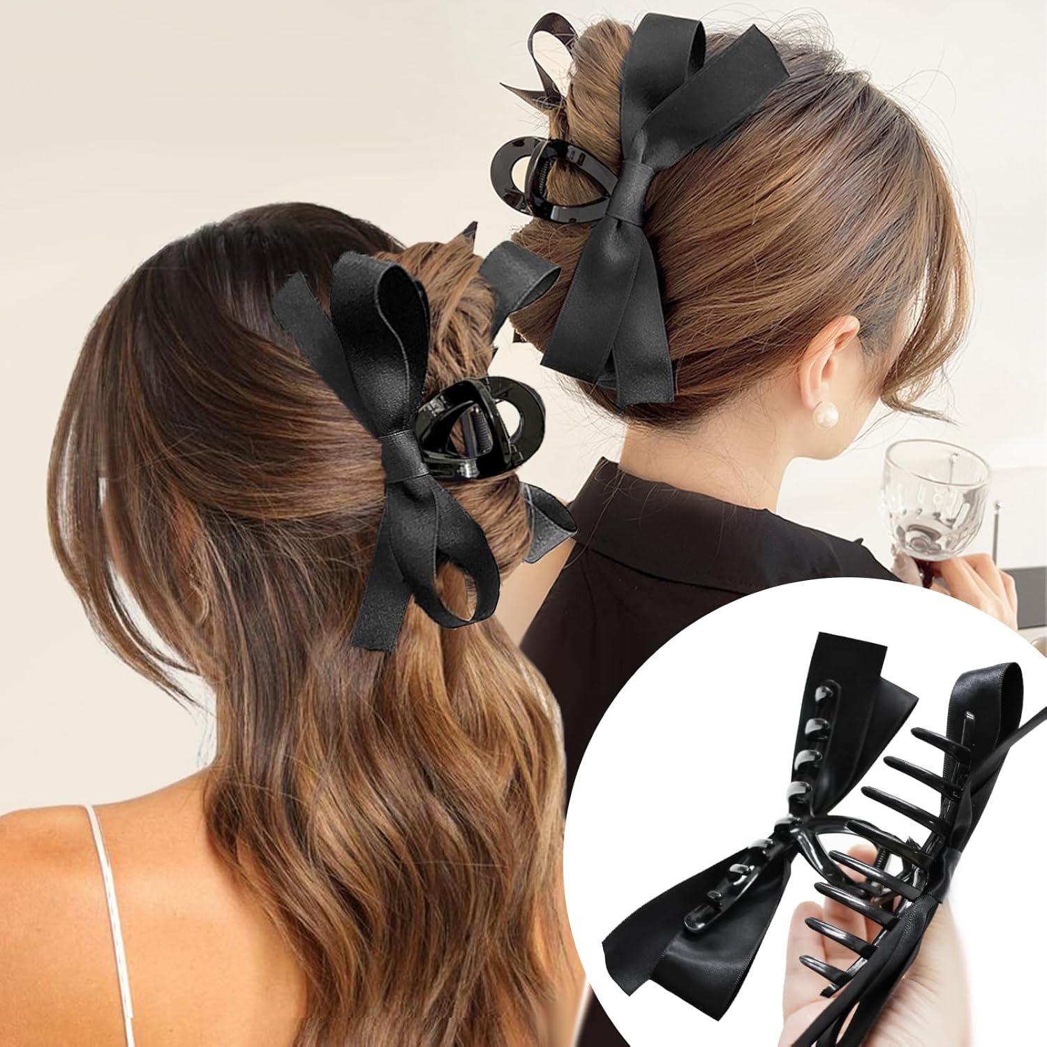 Schwarze Haarklammer mit Schleife, elegantes Haaraccessoire für Damen, modisch und stilvoll.