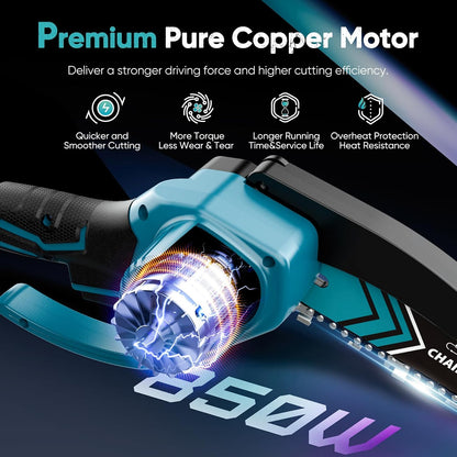 Akku Mini-Kettensäge 6 Zoll mit LED-Licht & 21V Batterie – TimberCut