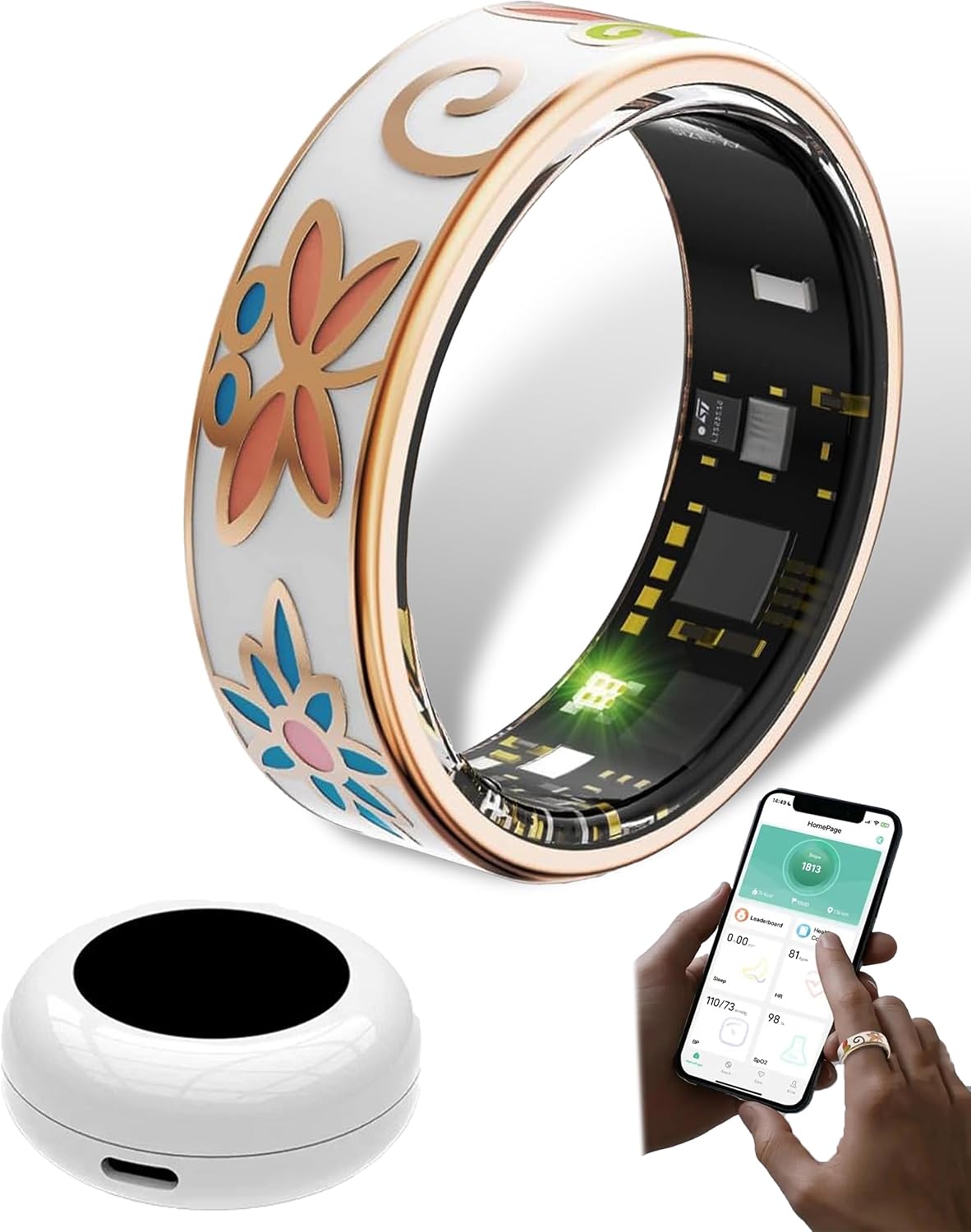 Smart Enamel Wellness Ring – Fitness- und Schlaftracker für iOS & Android – Aurina