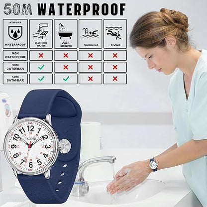 Wasserdichte Armbanduhr, blaues Silikonarmband, 50M, ideal zum Schwimmen und Tauchen.