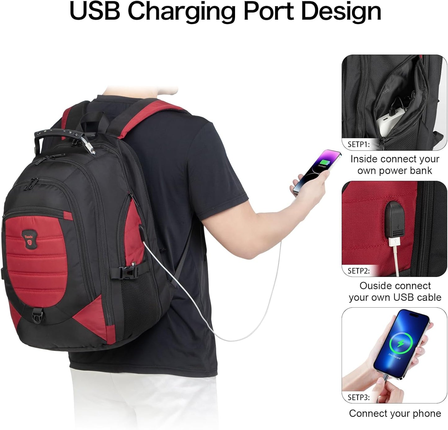 Wasserdichter Anti-Diebstahl Laptop- & Reiserucksack mit USB-Anschluss – 17,3"