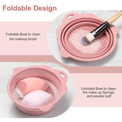 Faltbare Silikon-Schüssel rosa, Make-up-Pinselreiniger, kompakt, tragbar.