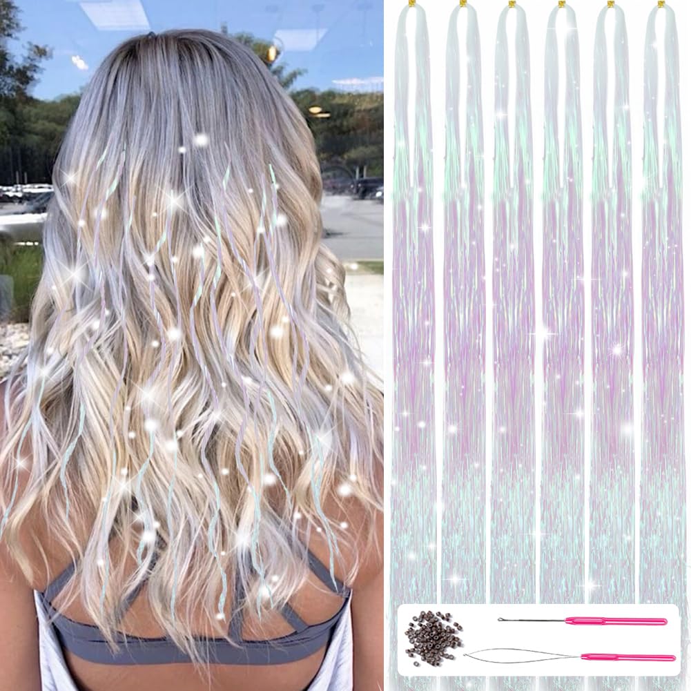 Haarverlängerung Set, schimmernde Strähnen, blondes Haar, DIY Frisur Zubehör, 10 Stück