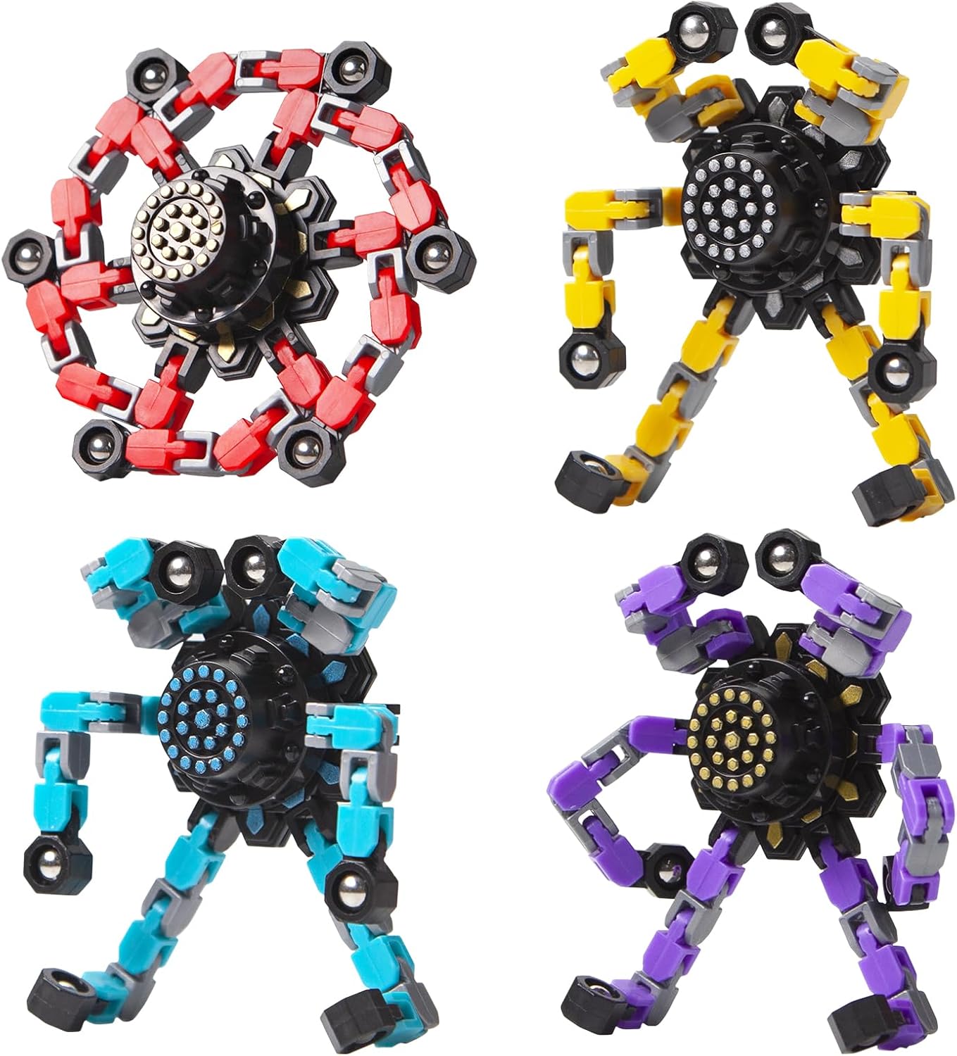 Verformbarer Anti-Stress-Fidget Spinner für Kinder & Erwachsene – 4er-Set