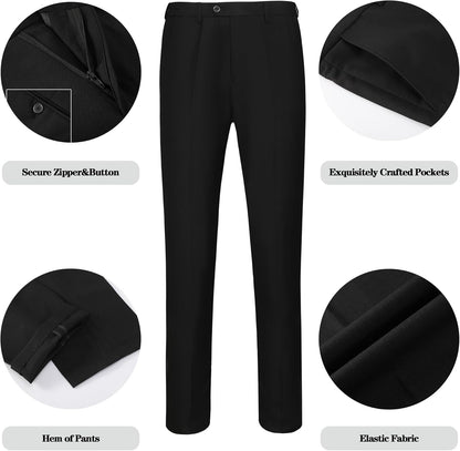 Schwarze Herrenanzughose, elastischer Stoff, sichere Reißverschlussknopf, exquisite Taschen.